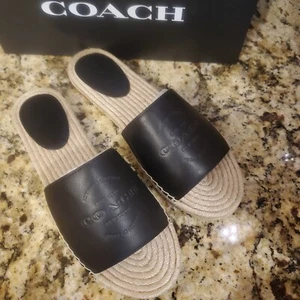 Coach schwarze Leder Cailin Espadrille Pantoletten Größe 8,5, neu - Bild 1 von 6