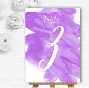 Purple Watercolour Personalised Wedding Table Number Name Cards - Picture 1 of 1