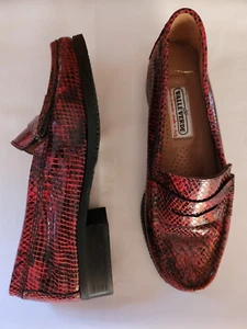Valleverde Italy Red/Black Snake Print Penny Loafer Shoes Block Heel 36.5 - 6.5M - Picture 1 of 12