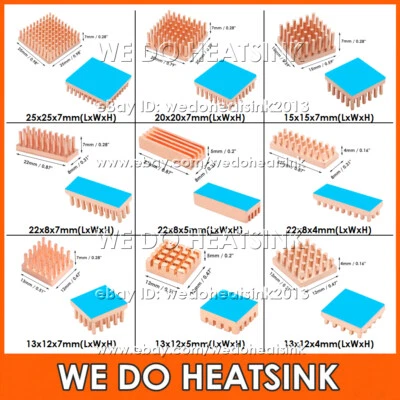 5/10pcs Pure Copper Pin Fins Heatsink Cooler With Thermal Tape for Electronic IC - Image 1 of 4