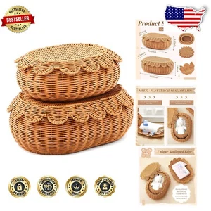 Versatile Dark Brown Woven Rattan Baskets with Lid – 2 Sizes for Stylish Storage - Picture 1 of 8
