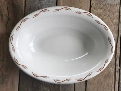 * Homer Laughlin Bowl Vintage HLC820 Ovalado Servir 10" 1966 Gris Óxido Hoja Pergamino Foto 1 de 4