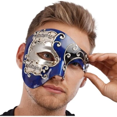 Venetian Blue Half Mask Masquerade Horror Fancy Dress Costume Halloween Mask - Image 1 of 2