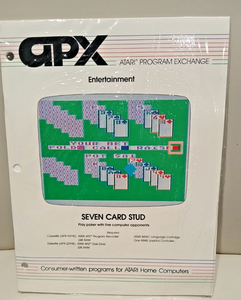7 Card Stud; Atari 400/800/XL/XE W/ Disk w/manual APX-20118; Paperback - Image 1 of 1