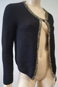 Cárdigan de mujer MAJE negro tejido texturizado cuello redondo ribete con cuentas manga larga 3/L - Imagen 1 de 9