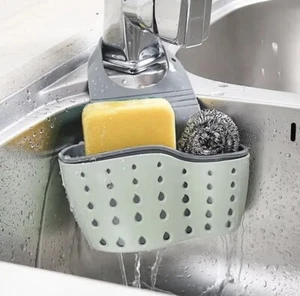 Kitchen Sink Cleaning Sponge Holder Organizer Soap Teal & Gray Draining - Picture 1 of 3