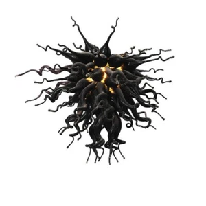Elegant Black Hand Blown Glass Chandelier Ceiling Light Fixture D24in - Picture 1 of 8