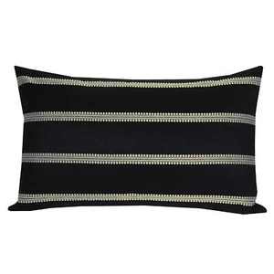 Black and Off-White Textured Lumbar Throw Pillow Cover 12x20-Inch for Sofa Couch - Picture 1 of 8