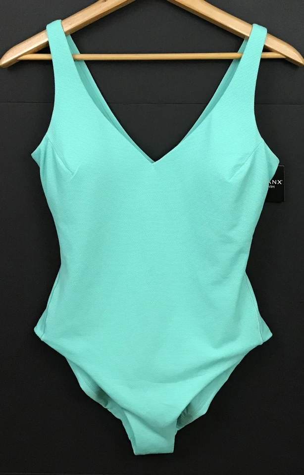 Nuevo con etiquetas Traje de baño de una pieza Spanx azul tropical turquesa piqué moldeador talla L Foto 1 de 4