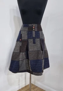 Joe Browns Patchwork Skirt Size 14 Blue Grey Tweed Full Midi Pockets Winter - Picture 1 of 9