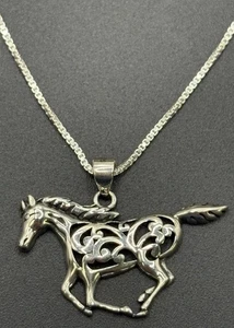 20" New Condition Sterling Silver Running Horse Pendant Necklace 925 - Picture 1 of 11