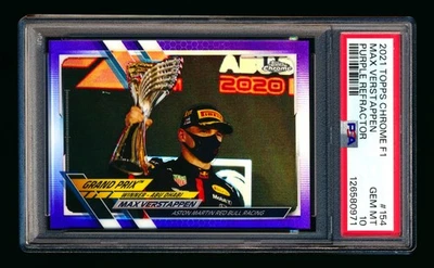2021 TOPPS CHROME F1 #154 MAX VERSTAPPEN PURPLE REFRACTOR #071/399 PSA 10 GEM! - Image 1 of 2