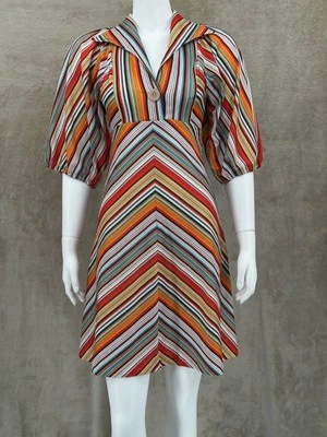 Vestido Vintage Juniors 7 Multicolor Rayas Cintura Imperio Retro Groovy Mod Y2K Foto 1 de 4