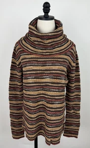 Vintage Y2K Cowl Neck Sweater Womens Large / XL Tan Brown Stripe Earth Tone Boho - Picture 1 of 12