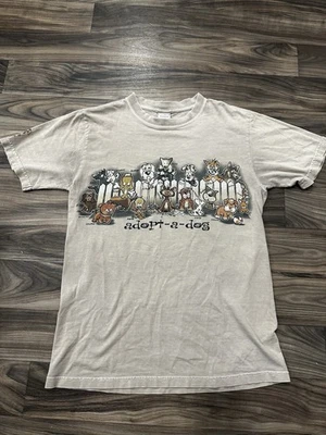 Camiseta De Colección Crazy Shirts Hawaii Adopt-a-Dog Kona Teñida de Café Pequeña Desteñida Y2k Foto 1 de 4