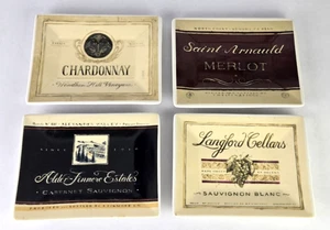 4 Wine & Cheese Rectangular Art Dishes by Cape Craftsman Wine Lables Vinyard 8in - Picture 1 of 8