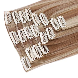 Clip in Hair Extensions Blonde Mix Straight 22" Full Head 8 Pcs 150g Synthetic - Picture 1 of 5