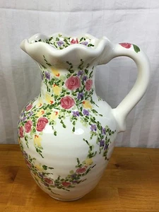 Tabletops Unlimited Spring Garden Hand Painted 9 3/4" Pitcher Vase - Picture 1 of 9