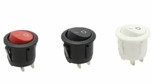 Rocker Switch Control 20mm Diameter 23mm Lip Round Black White Red 2 Pin ON-OFF - Picture 1 of 12