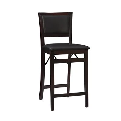Folding Counter Height Stool Merlot Brown Vinyl Padded Seat Easy Storage - Image 1 of 4