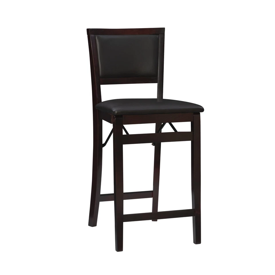 Folding Counter Height Stool Merlot Brown Vinyl Padded Seat Easy Storage - Image 1 of 4