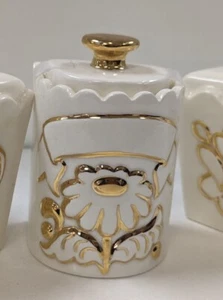 VTG Trinket Jar Lid Container Sugar Salt Flowers Gold Luster Ceramic 1961 Gift  - Picture 1 of 6