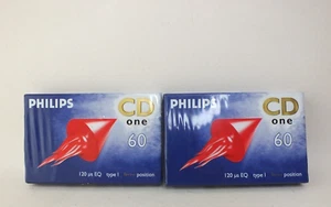 2 cintas de casete de audio férrico de 60 minutos PHILIPS CD One nuevas y selladas - Imagen 1 de 2