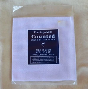 1 Sealed Pkge Flamingo Mills Cross Stitch White Aida Cloth 11-Count 12x18 Cotton - Picture 1 of 6