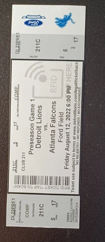 2022 Atlanta Falcons Detroit Lions Aidan Hutchinson Ridder Pro Debut Ticket Stub Cover
