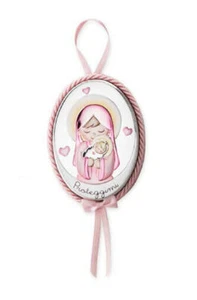 Médaillon Vetement Berceau En Argent Madonna Avec Enfant Rose Per Fille Sonnerie - Photo 1/1