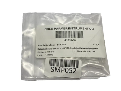 (10) Masterflex 1/4" to 1/8" Straight Hose Barb Reducer Fitting 41518-36 C4-2PP - Image 1 of 3