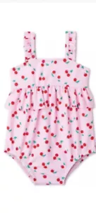 Baby Girl One Piece Bathing Suit Pink Cherry Ruffle Swimsuit Swimwear 3-6 MO - Picture 1 of 2