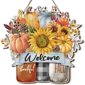 Fall Door Decor Fall Welcome Wooden Sign Pumpkin Sunflower Sign for Front Doo... - Picture 1 of 7