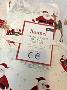 Pottery Barn Kids Flannel Santa Heritage Christmas Holiday Sheet Set Full *READ - Picture 1 of 1