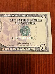 $5 Five Dollar Bill Fancy Serial Number - 8 Consecutive + Broken Ladder + - Picture 1 of 3