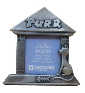 Vintage 2" x 2" Kitten Cat PURR Pewter Photo Frame for Photo, 1997, BRAND NEW - Picture 1 of 7