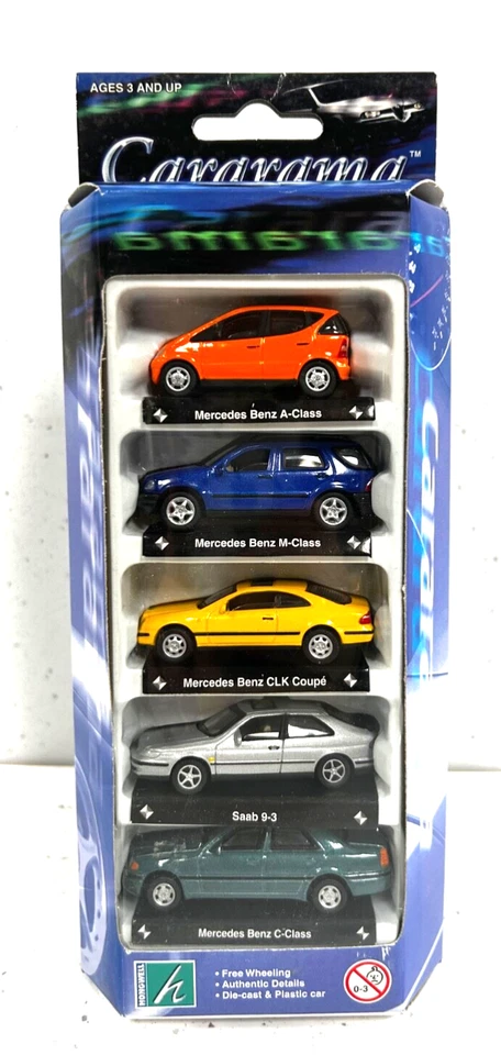 Cararama - 5xCar Mercedes Benz A-Class/M-Class/CLK Coupe/C-Class/Saab 9-3 - Image 1 of 1