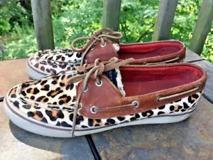 Sperry Top Sider Gepard Leopard Boot Deck Leder Halbschuhe Damenschuhe Größe 7 👣b3 - Bild 1 von 12