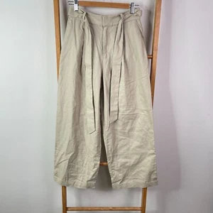 Uniqlo Pants Womens Small Brown Linen Blend Trousers Wide Leg High Rise Pockets - Picture 1 of 12