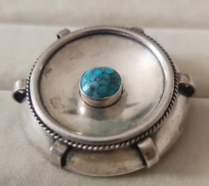 VTG Sterling 935 Pendant Brooch Turquoise Cabochon Israel Judaica Jewelry - Picture 1 of 7