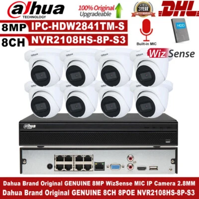 Dahua Brand Original Kit 8CH 8POE CCTV System 8MP WizSense MIC POE IP Camera lot - Image 1 of 4