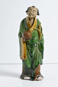 Antique 1800s Chinese Shiwan figure holding pot. Kintsugi repaired. - Picture 1 of 12
