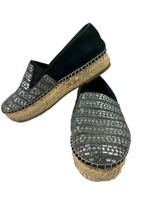 Steve Madden Women's 7M Proud Espadrille Black Suede Rhinestone Platform Shoes - Picture 1 of 7
