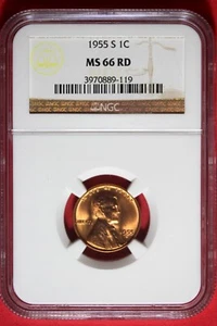 1955 S NGC MS66 RD Lincoln Wheat Cent #B48877 - Picture 1 of 2