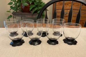 VTG Weston Glass Lilly Pad Black Foot 3 inch tall Wine Goblets/Glasses (8) - Picture 1 of 7