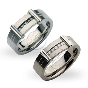 Anillo de Titanio Transparente/Diamante Negro Plano Corte Compromiso Boda 7MM - Imagen 1 de 4