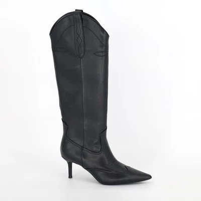 I.N.C. Int Concepts 女式黑色素食皮革 Hayleigh 西靴 5.5 码 — 第 1/4 张图片