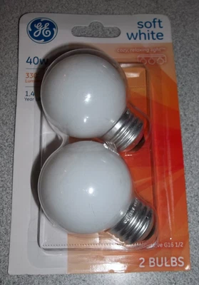 GE 40w Soft White G16 1/2 Shape 31110 Decorative  Light Bulbs Med. Base Set of 2 - Image 1 of 4
