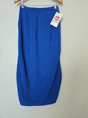NWT Vintage Jantzen Ladder Stitch Sweater Knit Midi Skirt 12 Small Cobalt Blue - Image 1 of 4