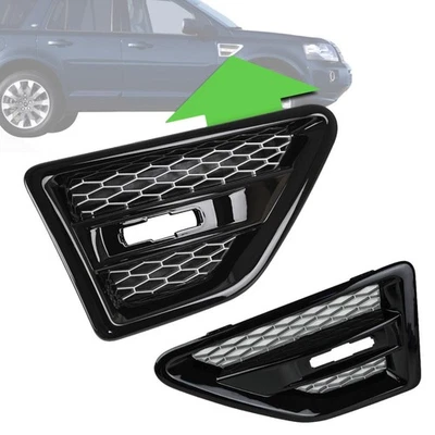 POWERFUL UK LTD Pair Gloss Black+Silver side wing air intake grille vents for Freelander 2 LR2